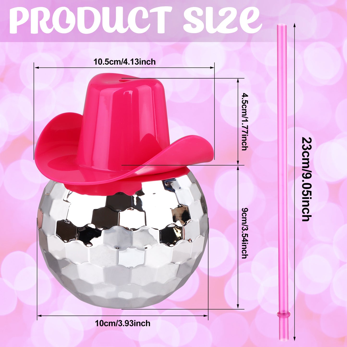 4 Pcs Disco Ball Cups with Pink Cowgirl Hats