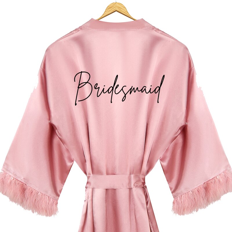 Pink Satin Robe with Feather Sleeves
