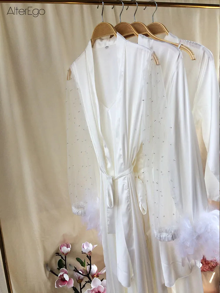 Long White Robe with Pearls