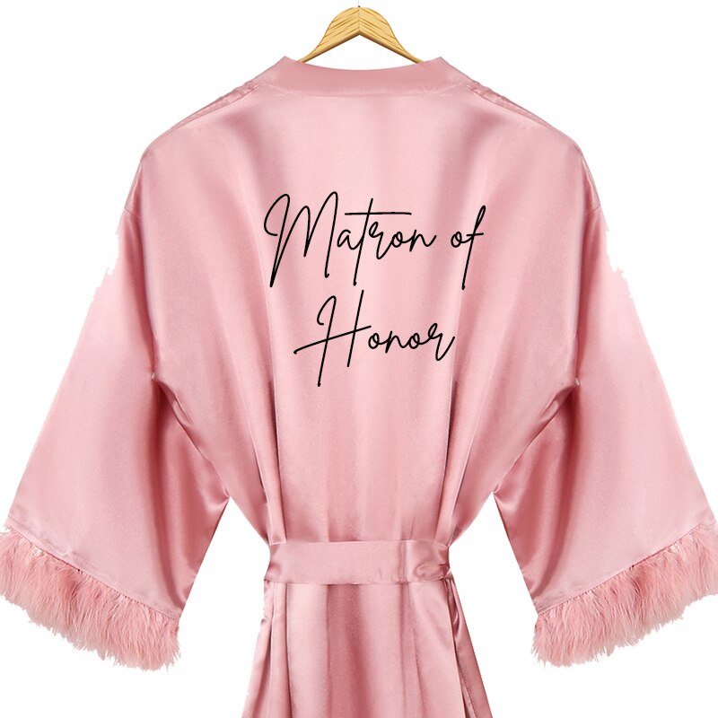 Pink Satin Robe with Feather Sleeves