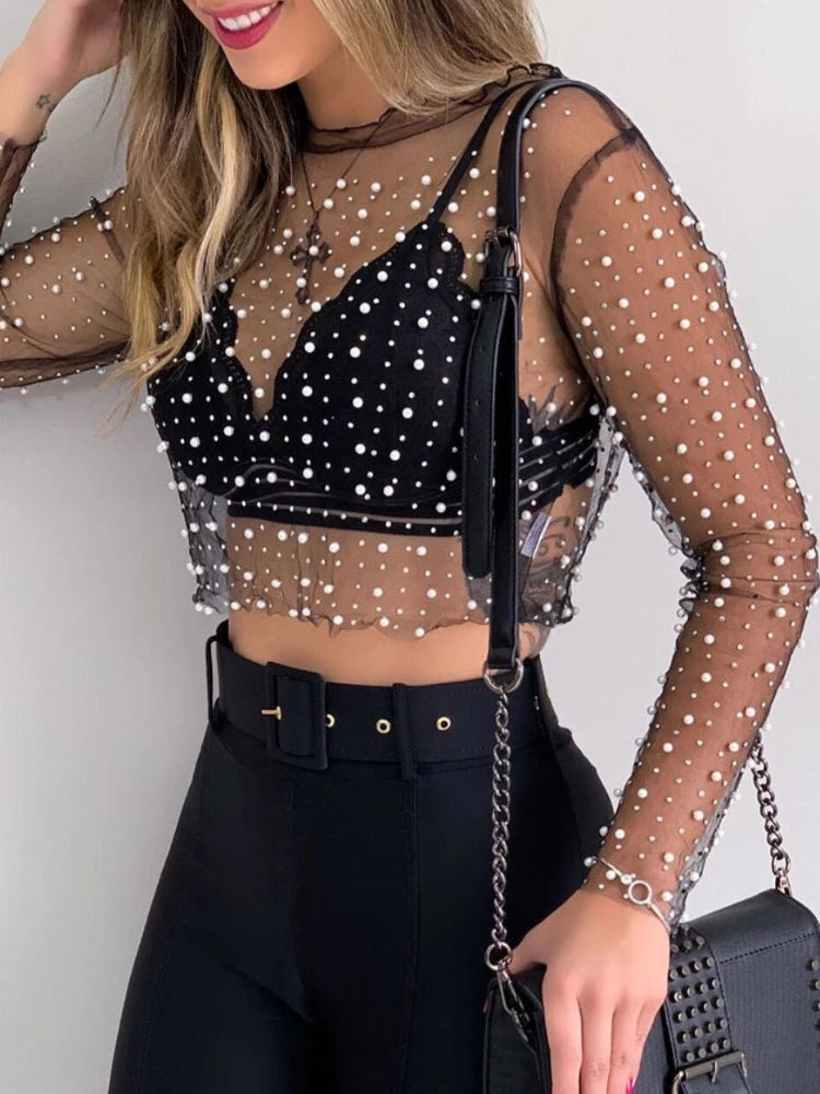 Mesh Studded Crop Top