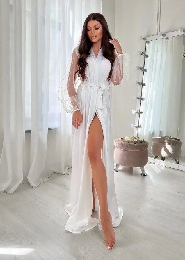 Long White Robe with Pearls