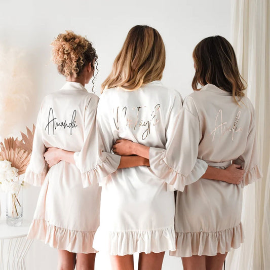 Personalized Bridal Robes with Ruffles