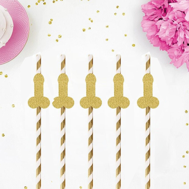 5 Gold Glitter Penis Straws