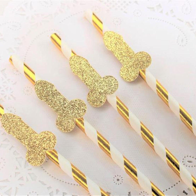 5 Gold Glitter Penis Straws