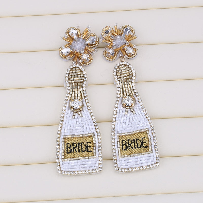 White Beaded Bottle Earrings