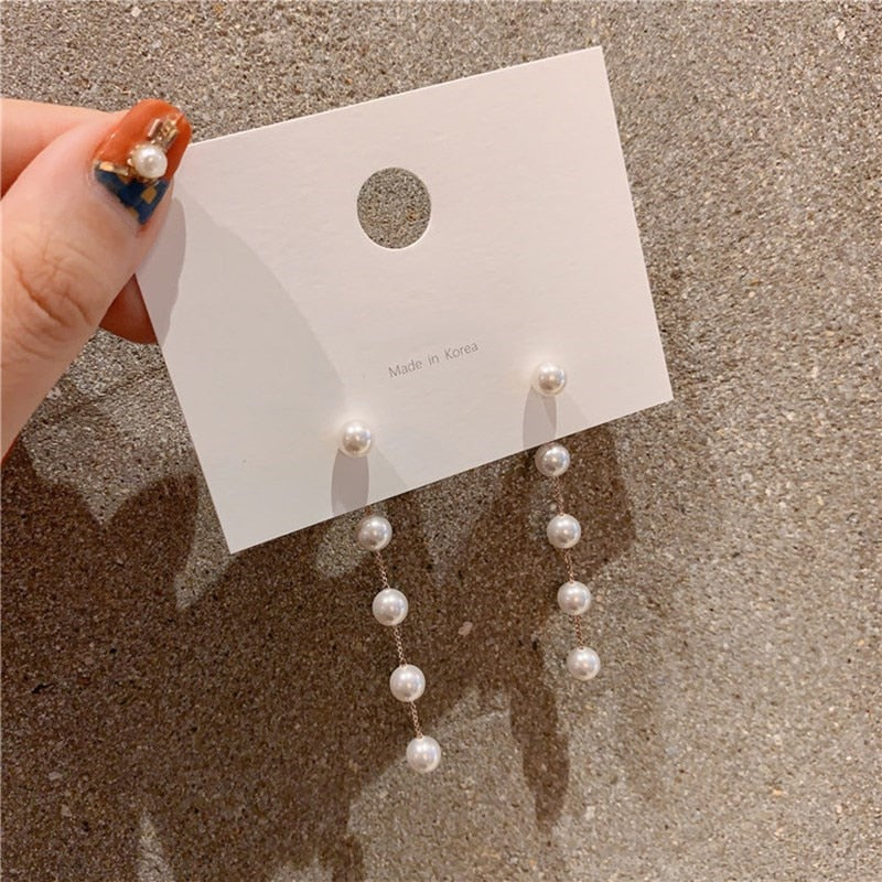 Long Tassel Pearl Earrings