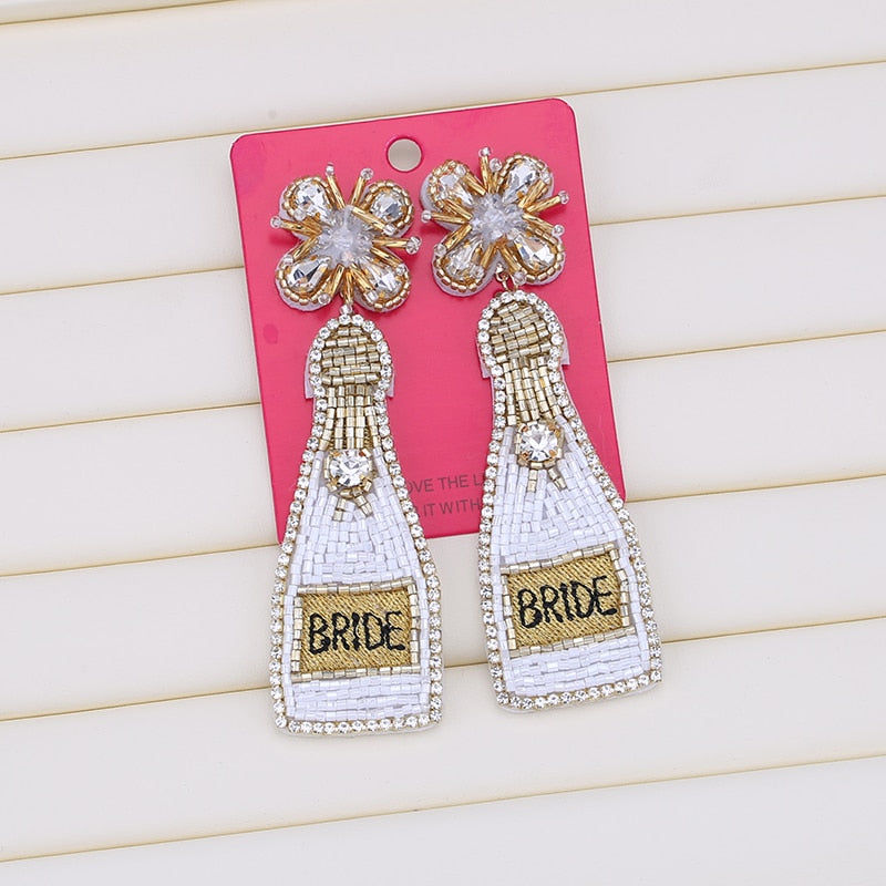 White Beaded Bottle Earrings