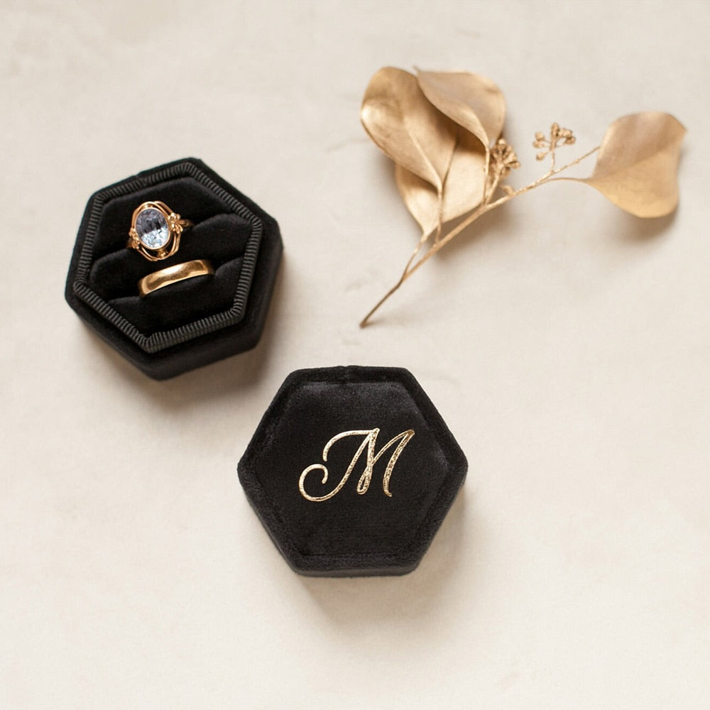 Personalized Hexagon Velvet Ring Box