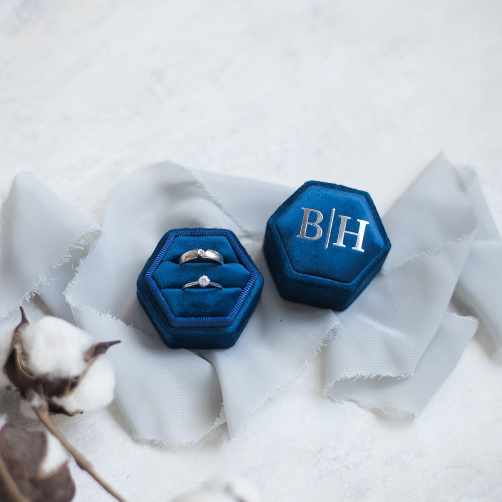 Personalized Hexagon Velvet Ring Box