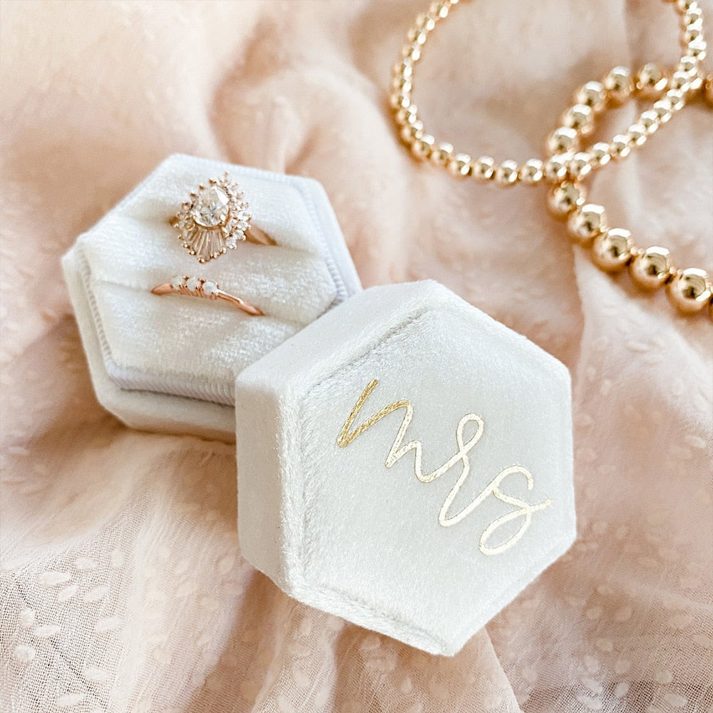 Personalized Hexagon Velvet Ring Box