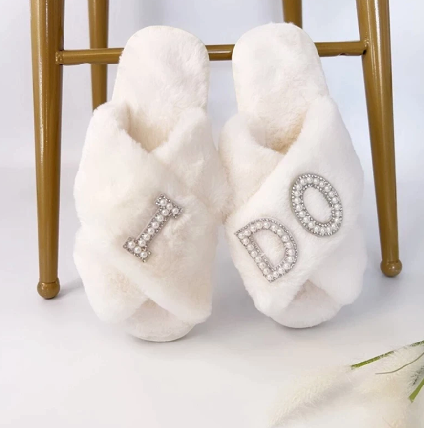 White I DO bridal slippers