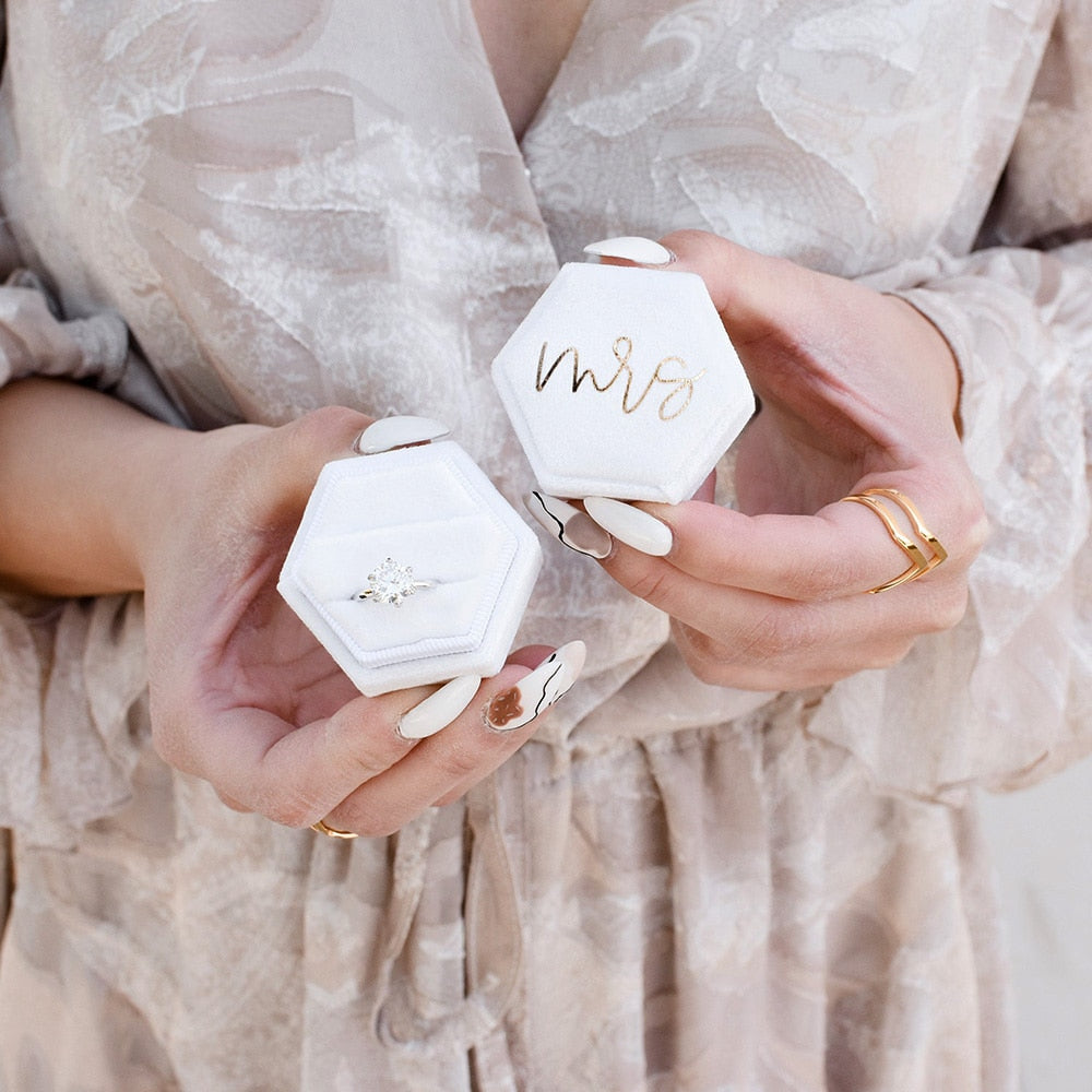 Personalized Hexagon Velvet Ring Box